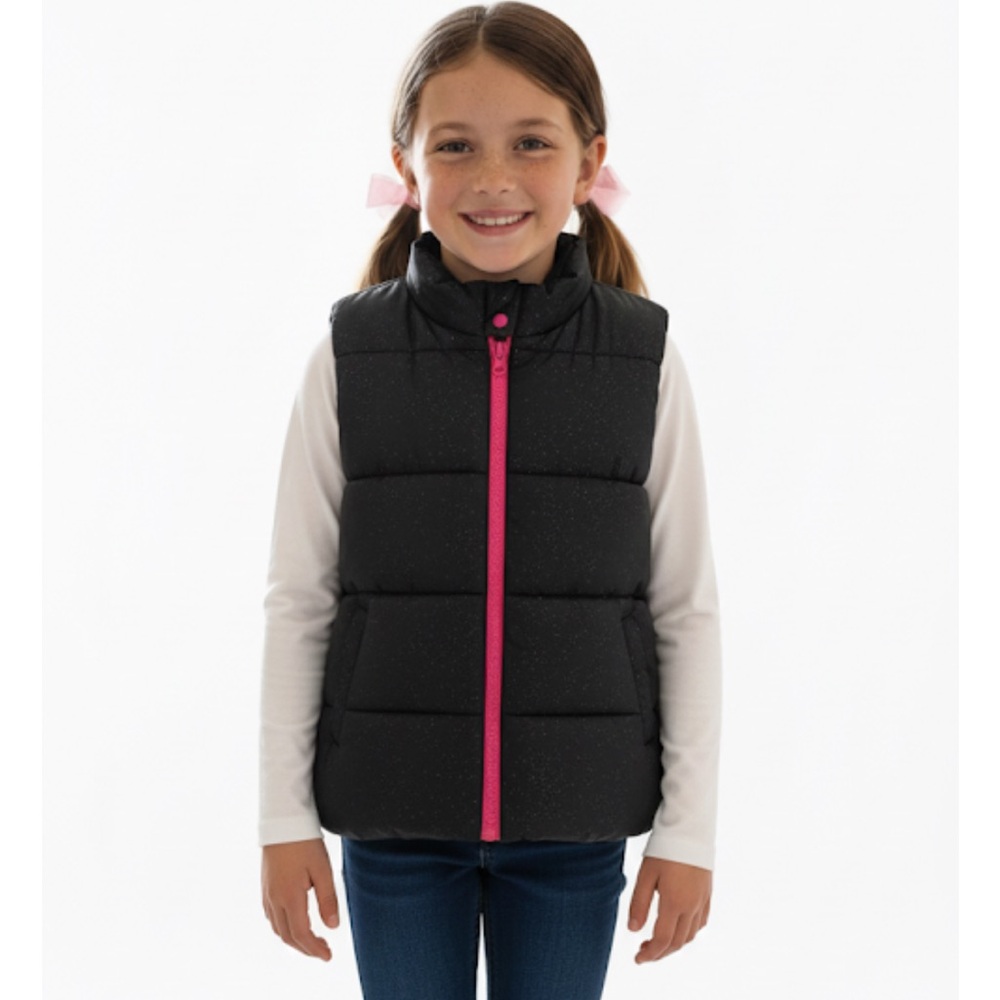 ENERGIE Zip Up Puffer Vest, Girls XL, Black Pink